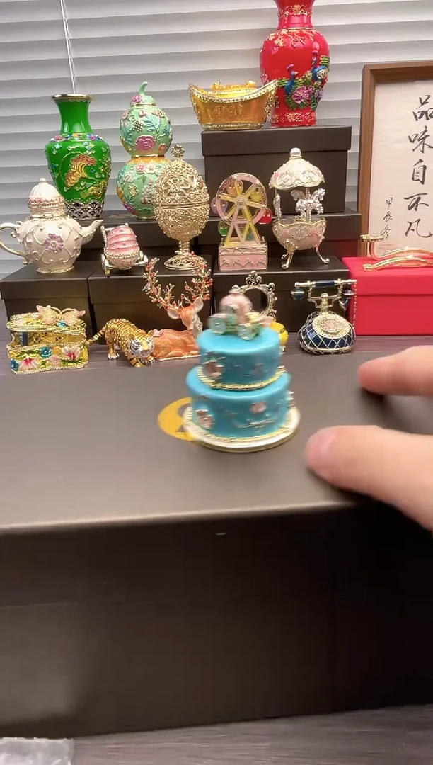 金属七宝烧首饰盒  双层蛋糕