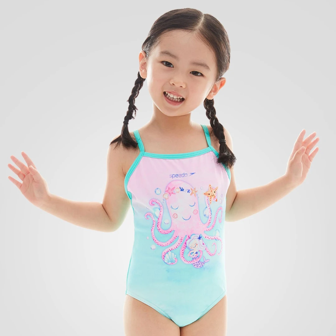 Speedo速比涛抗氯舒适婴幼儿习泳连体泳衣游泳速干洋气无袖儿童