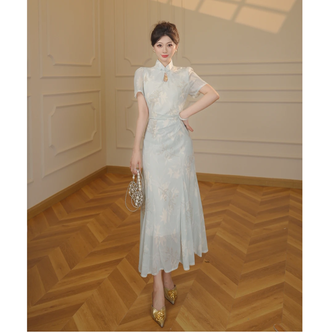 【张小小】【有里布】夏季显瘦女新中式2025连衣裙收腰短袖长裙D1674