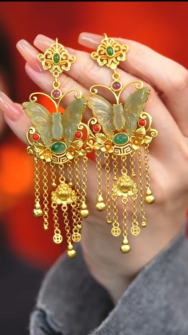 银S925镶嵌翡翠耳饰新款