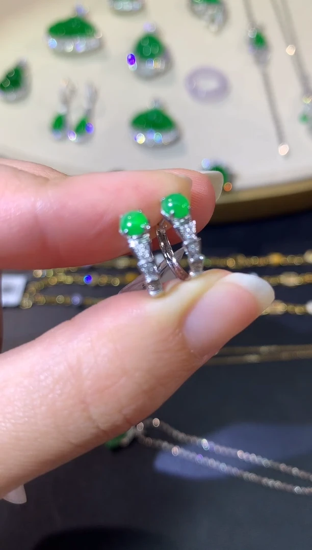 翡翠18K金镶嵌耳饰A10|1980