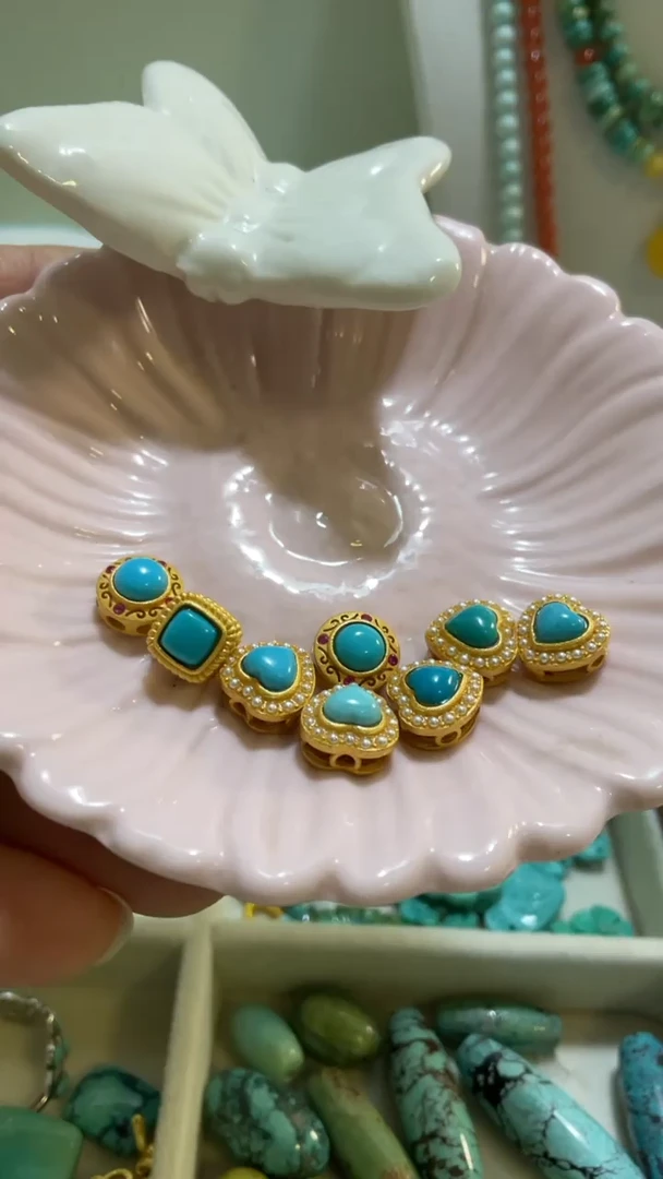 无925银银镀金镶嵌背云隔珠（一颗）