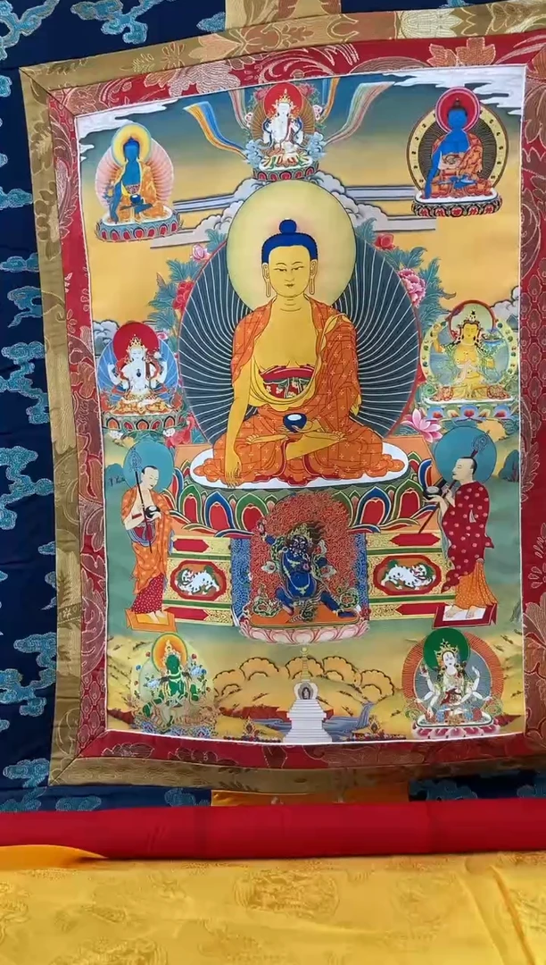 卷轴画1.3蓝色水波 释迦九尊