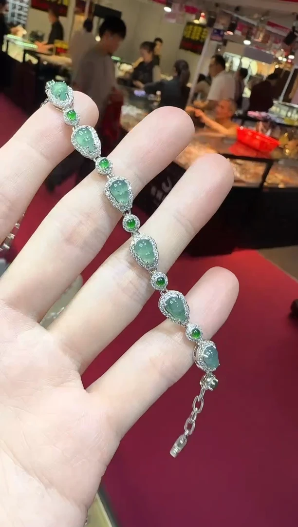 银S925镶嵌手链翡翠高级款