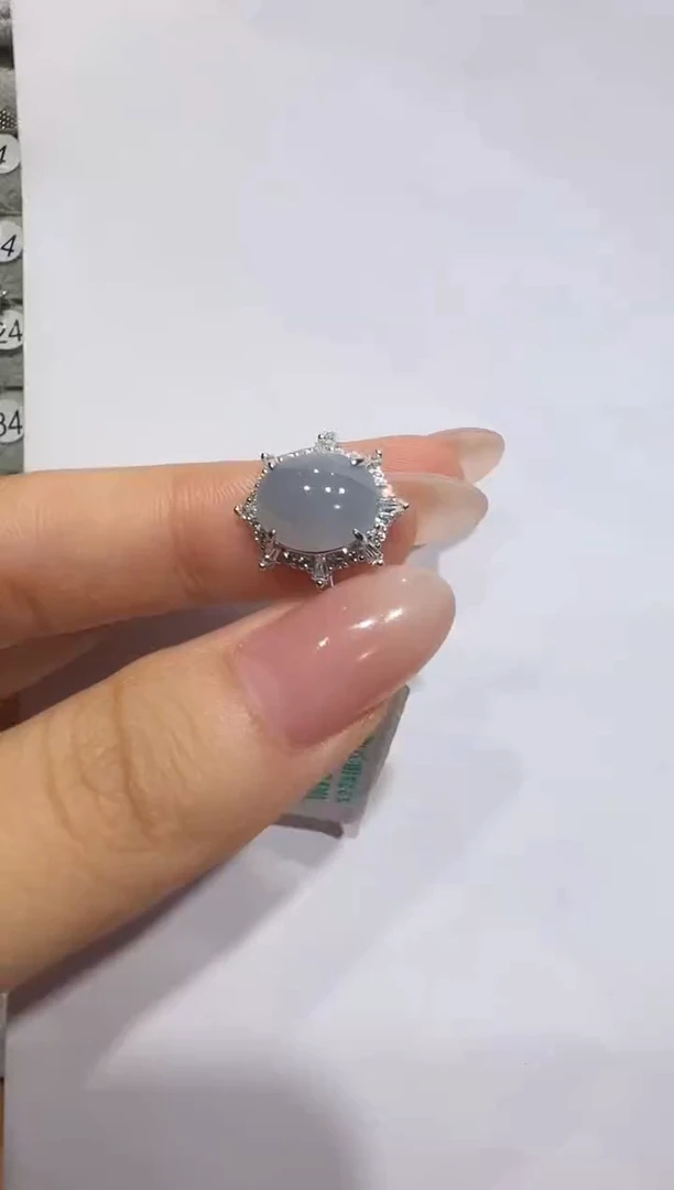 银S925镶嵌戒指翡翠925银镶翡翠戒指镶嵌