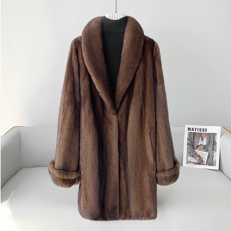 梵琴黛油画少女！！复古全抽南瓜挽袖青果领进口整貂中长皮草外套