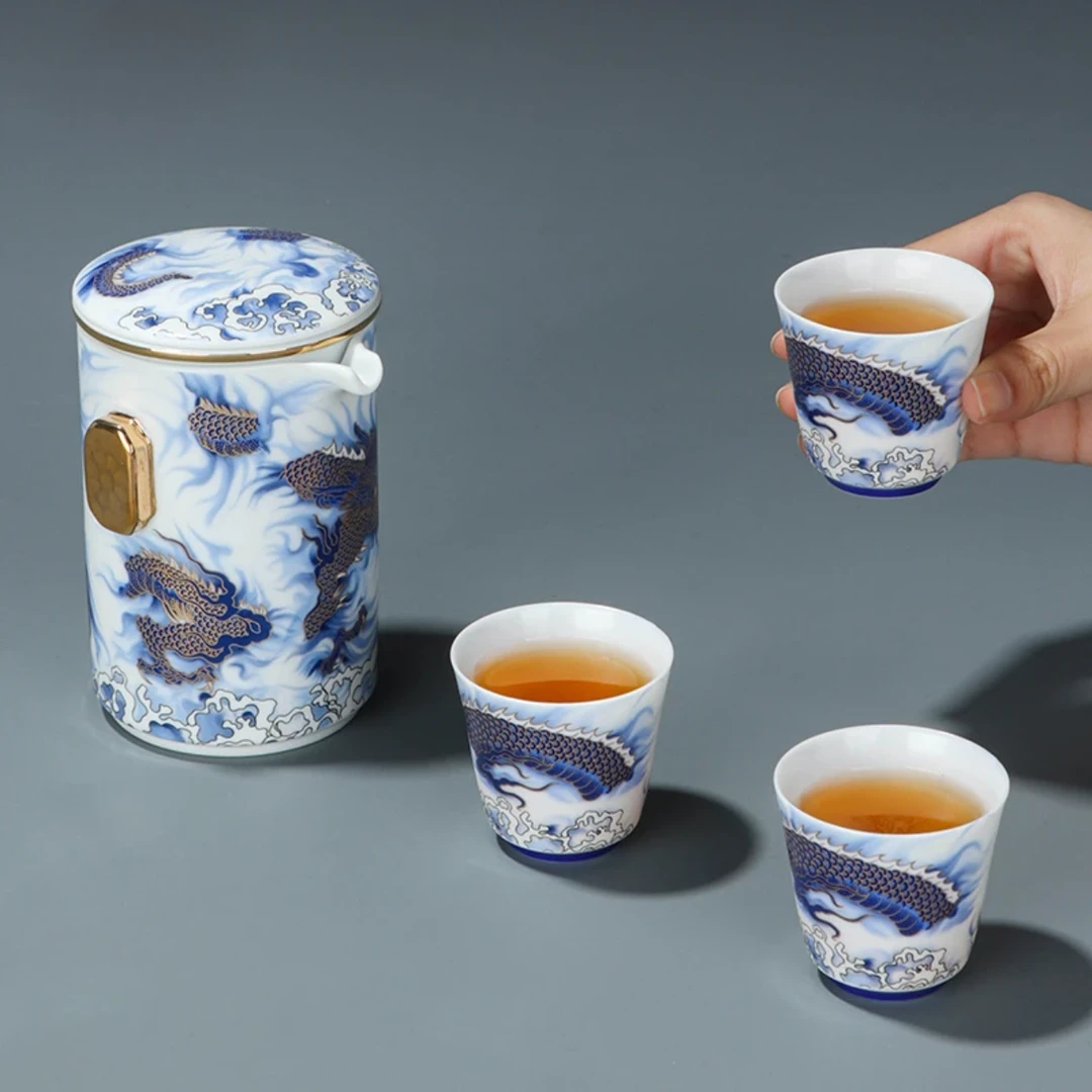 青空玉瓷旅行茶具高档便携户外快客杯泡茶器