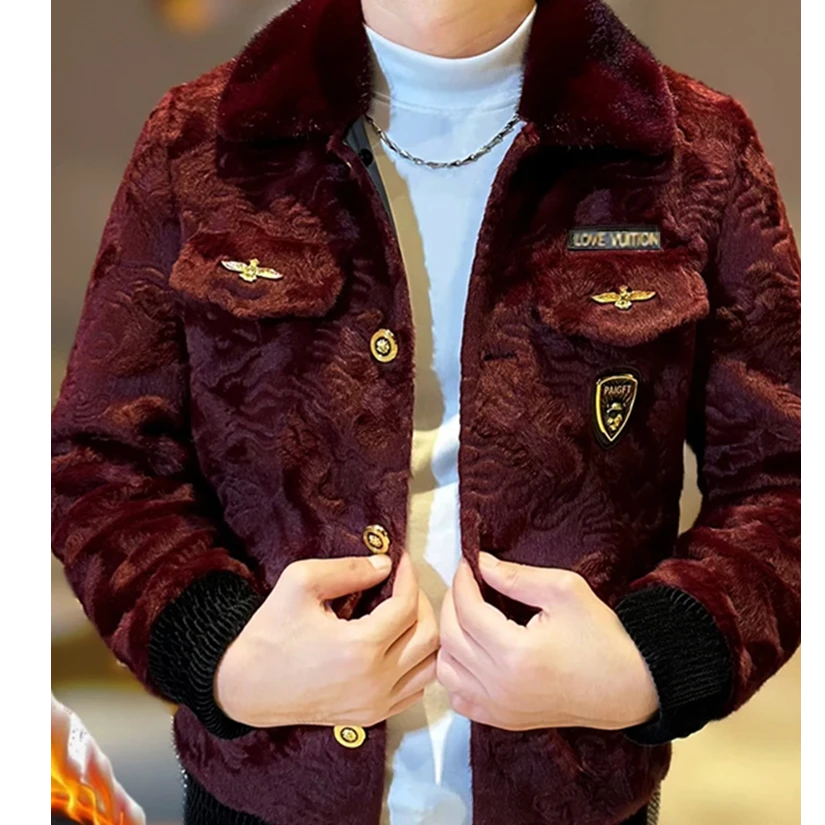 玛加西曼特男士冬季翻领外套轻奢网红时尚韩版修身保暖夹克男潮