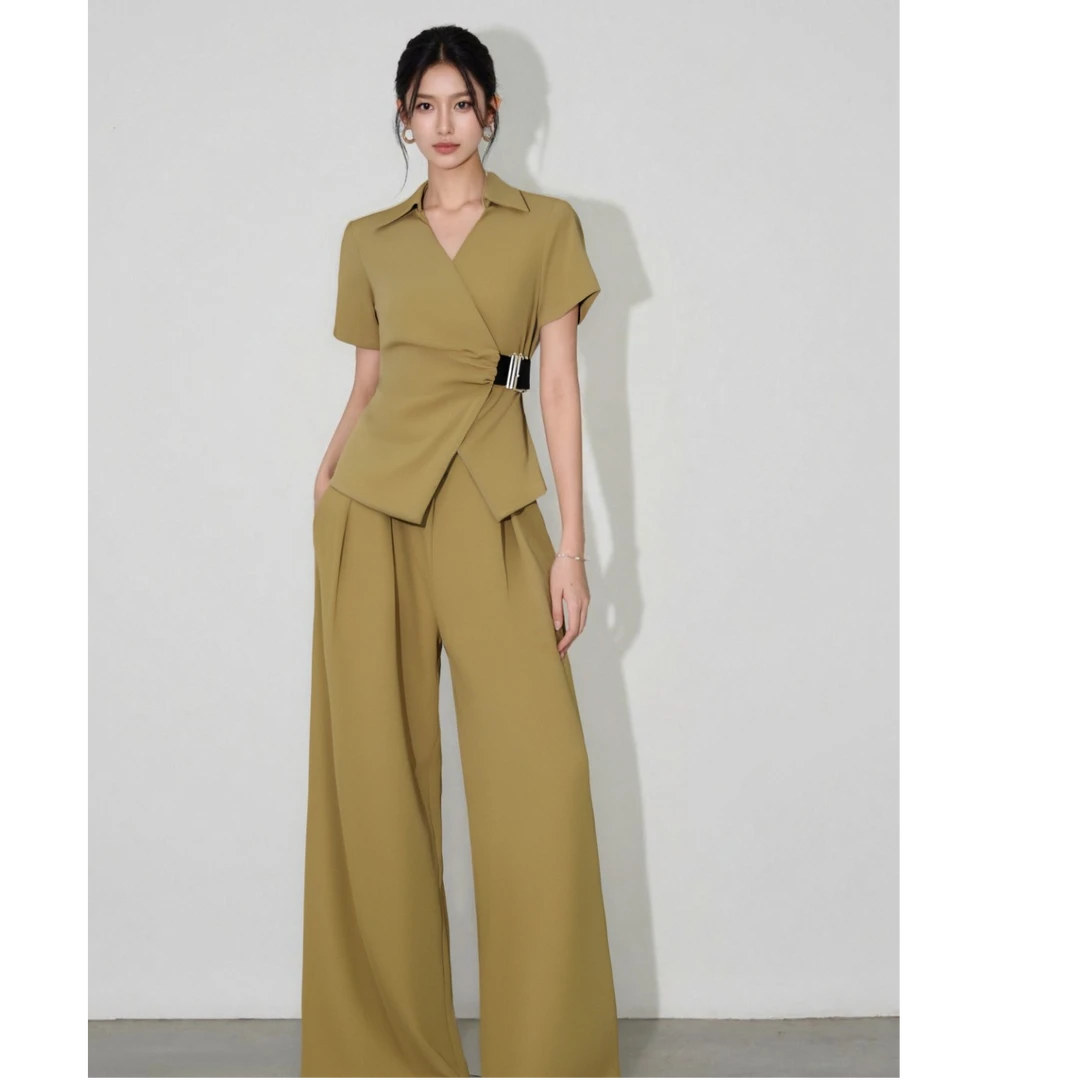 显瘦气质上衣高腰阔腿裤两件套夏季小众设计休闲套装SHBZW651676