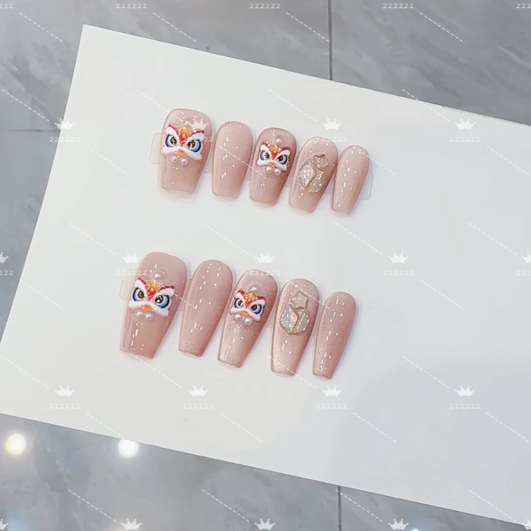 [新年醒狮】纯手工穿戴甲气质穿搭可替换，美甲贴片