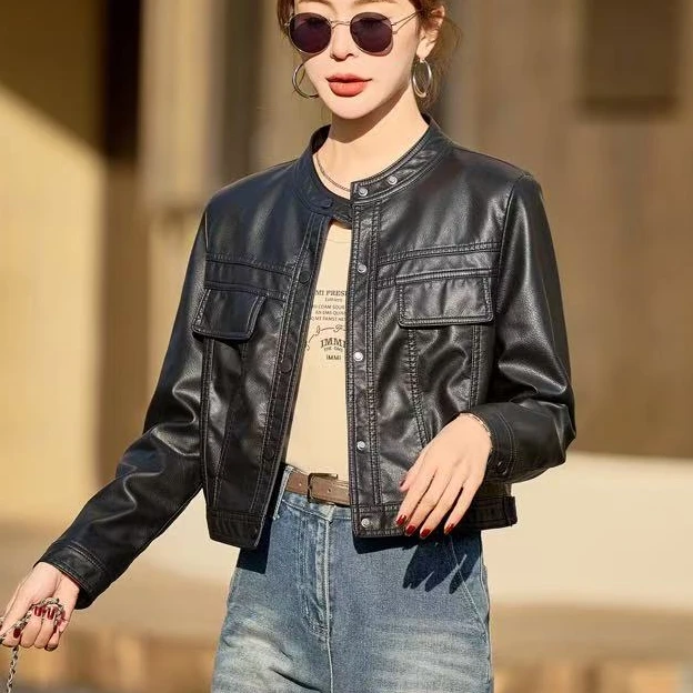 皮衣女短款休闲百搭2025春秋新款时尚机车服上衣小个子皮夹克外套