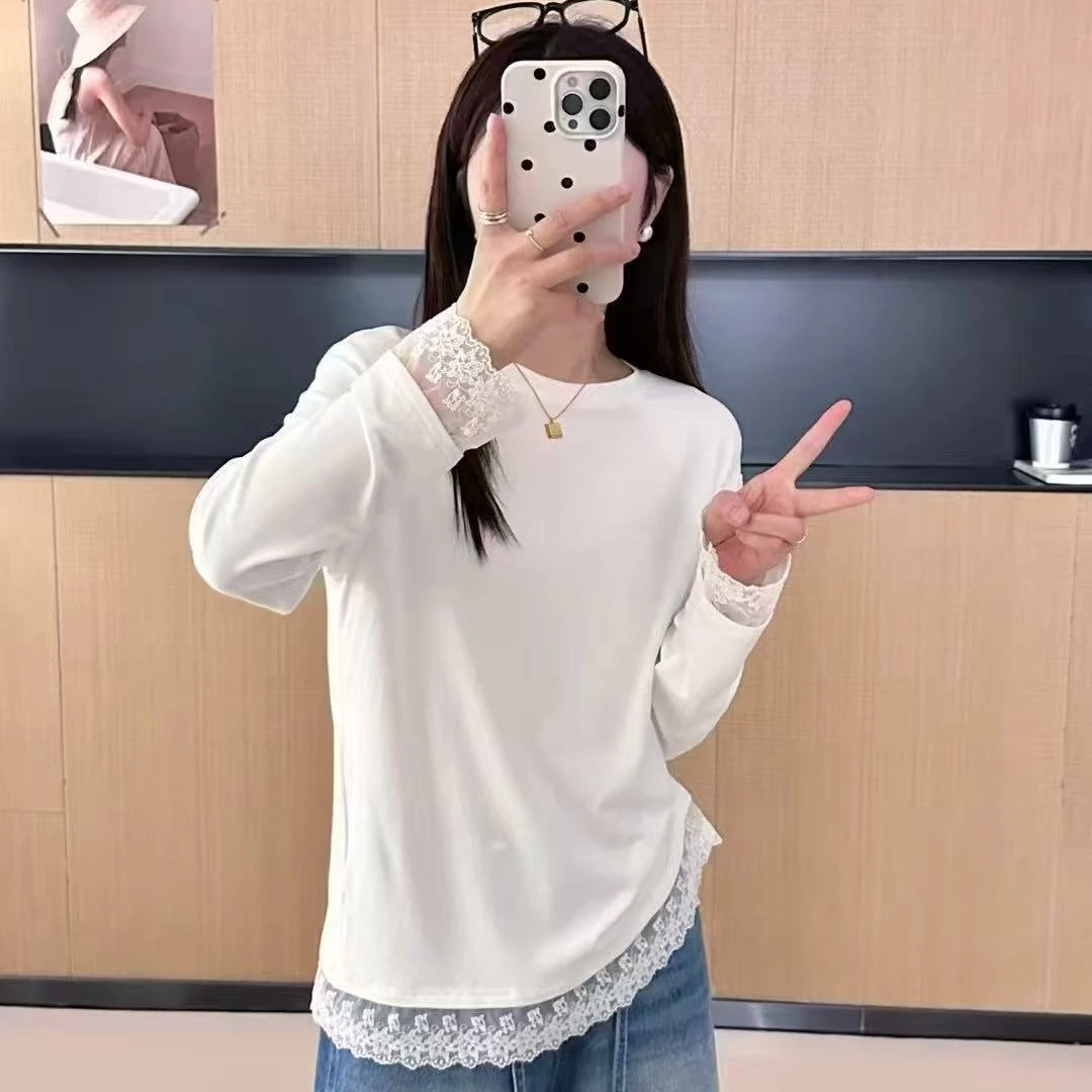 靓衣坊 春季长袖棉T白色花瓣款