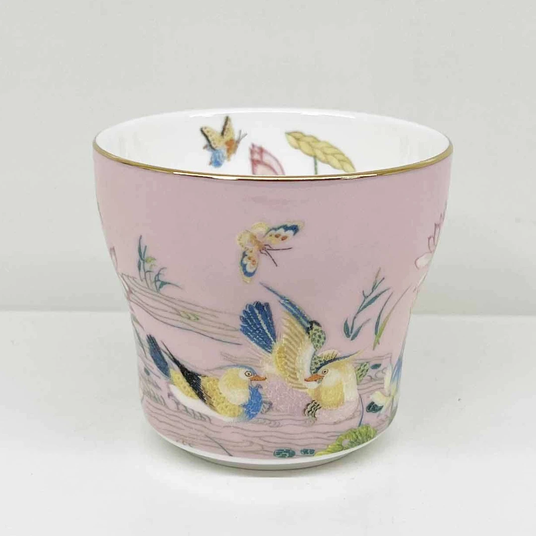 【奇居腾飞】百鸟和鸣摆件骨瓷葫芦茶杯 粉红色#F9508Y26
