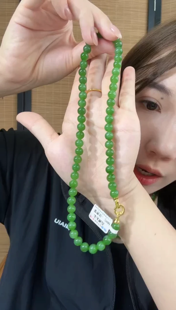 和田玉（碧玉）未镶嵌颈饰8mm阳绿无矿锁骨链