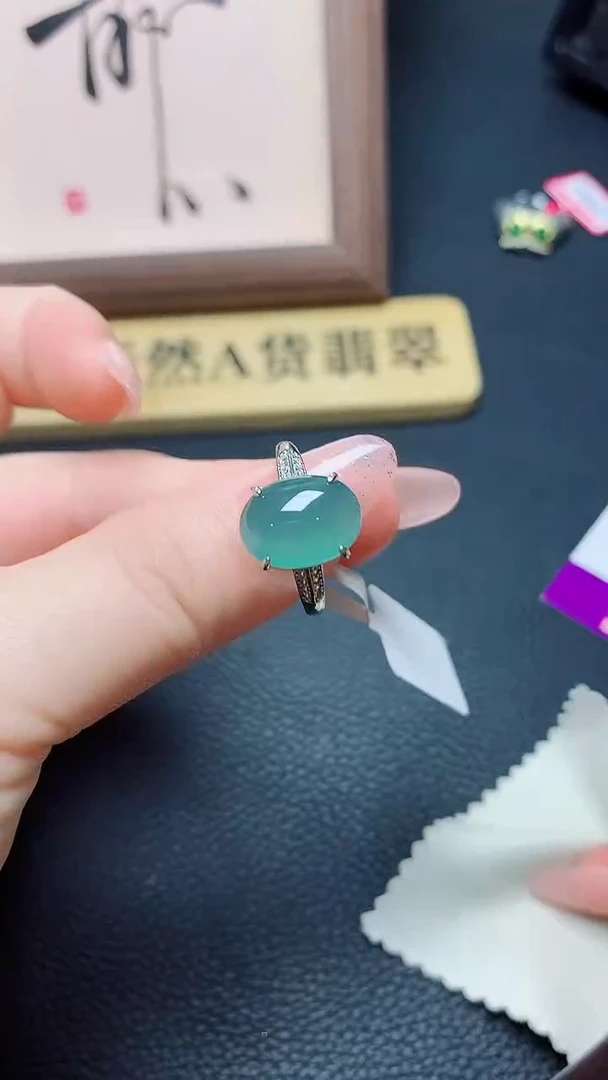 银S925镶嵌戒指翡翠天然翡翠A货s925银镶