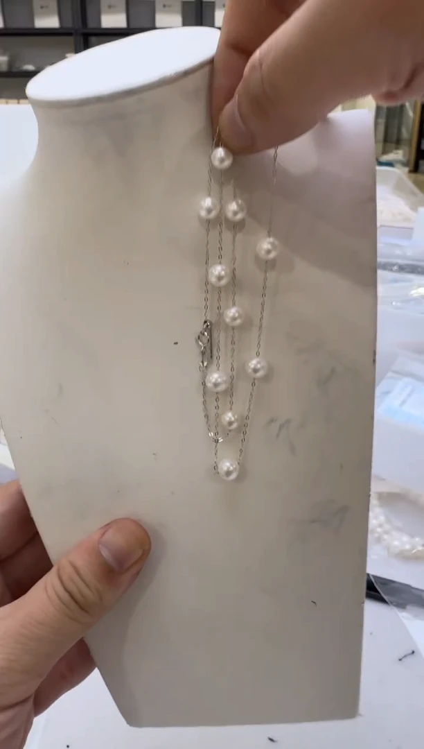 淡水珍珠银S925镶嵌项链7-8mm 满天星11颗