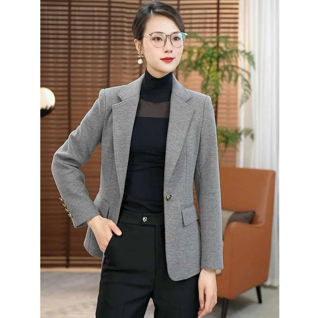 浅灰色毛呢外套女短款2024秋冬小个子高端气质修身西装毛呢西服