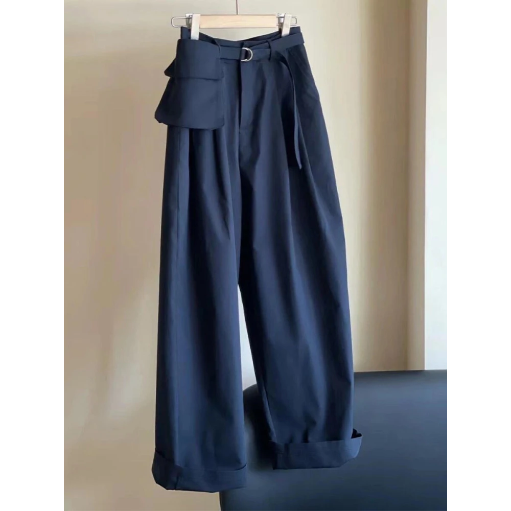 绝美！不能错过！深蓝色松弛慵懒感宽松时尚工装裤简约百搭休闲裤女