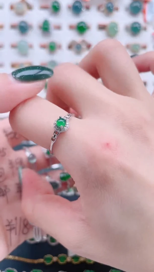 银S925镶嵌戒指翡翠天然翡翠