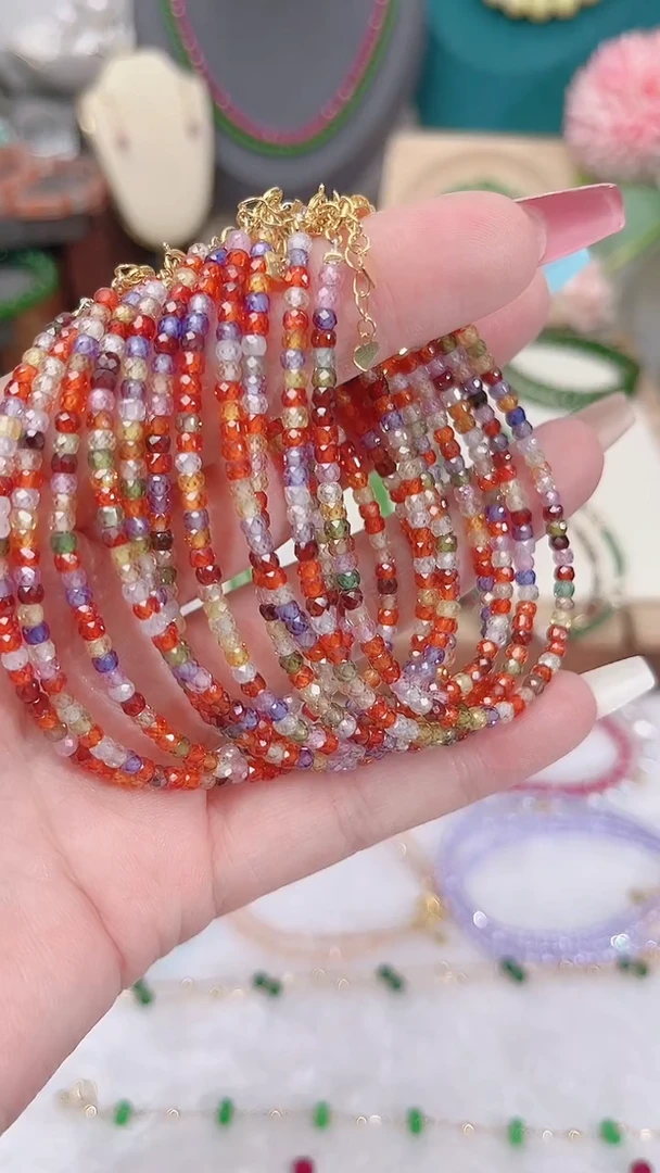 彩色蓝宝石手链银S925镶嵌彩13.14