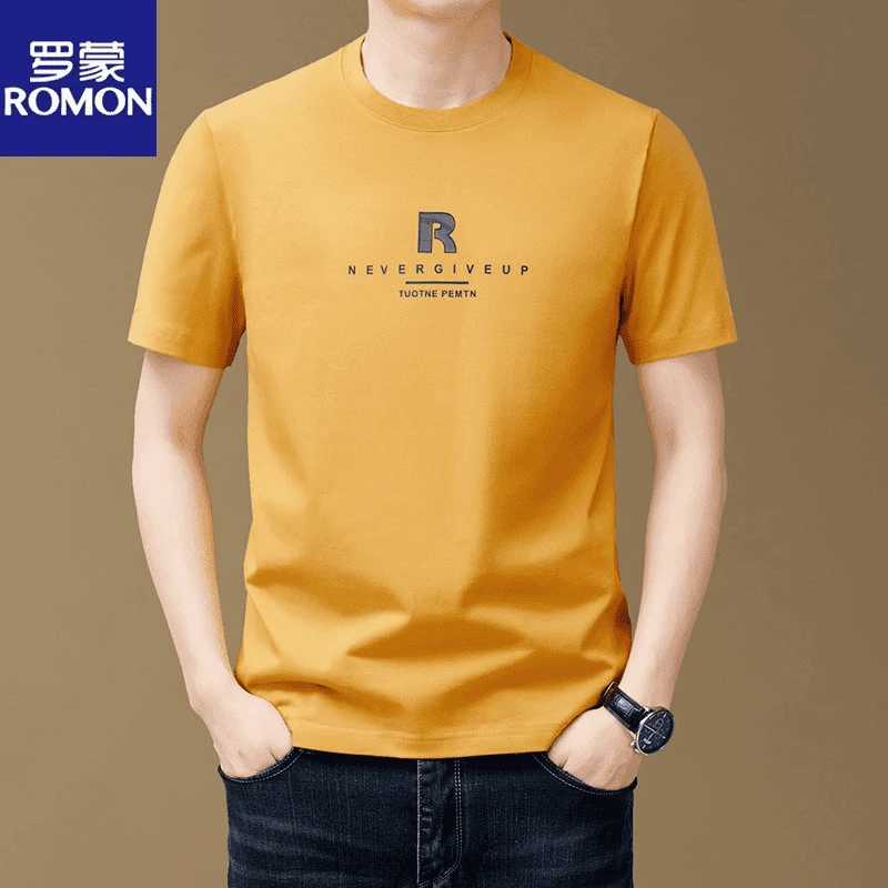 罗蒙纯棉短袖t恤男士圆领上衣2025年夏季新款休闲半袖体恤衫男装