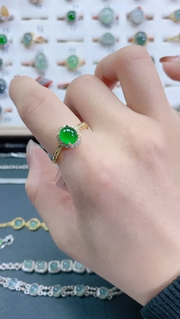 银S925镶嵌戒指翡翠天然翡翠