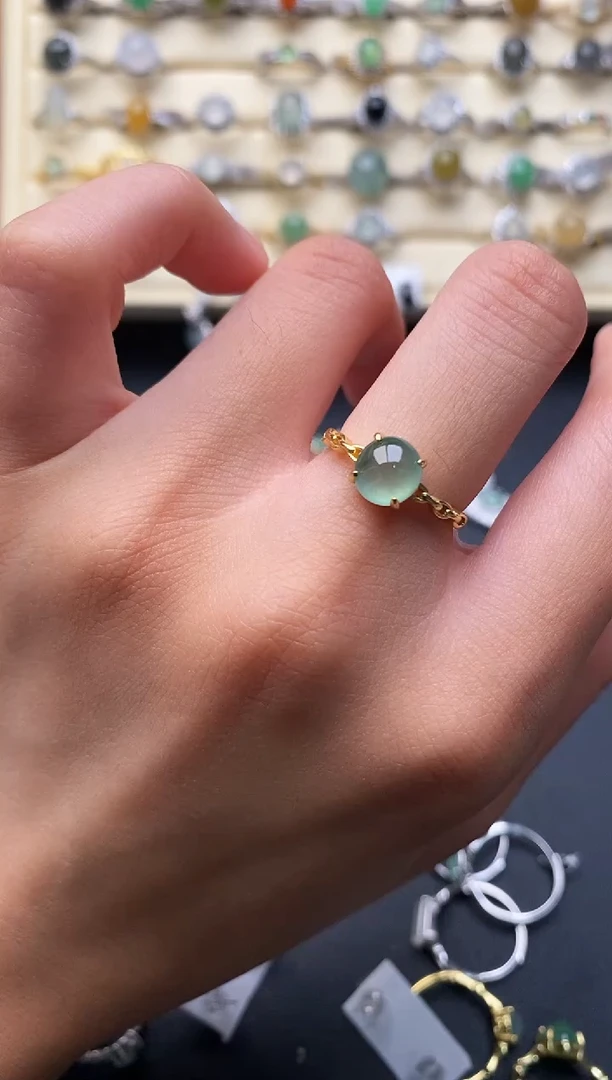 银S925镶嵌戒指翡翠222222+4