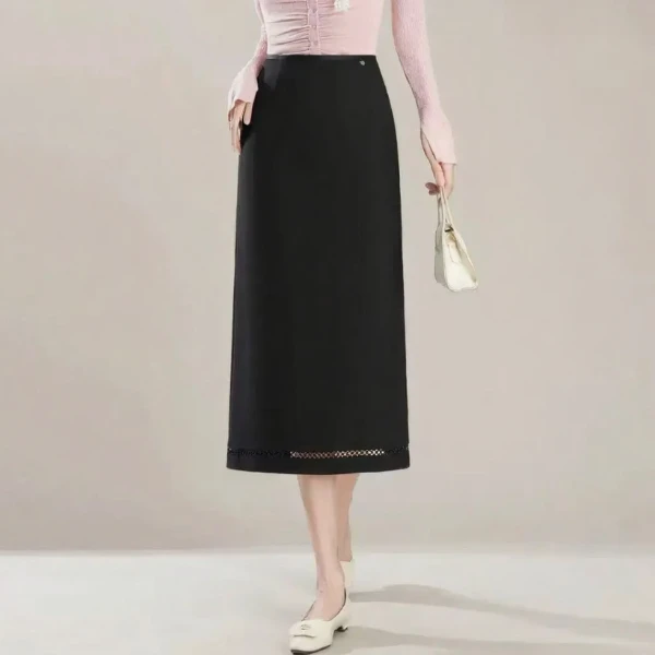 女秋冬新款黑色直筒裙2025高腰显瘦百搭中长款一步裙包臀裙62016