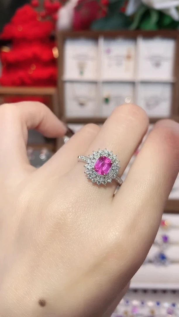 戒指彩色蓝宝石18K金镶嵌1.05ct/天然宝石/七天无理由