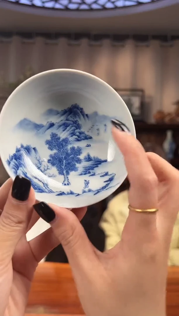 【闪购商品】杯景德镇青花内绘山水普洱杯