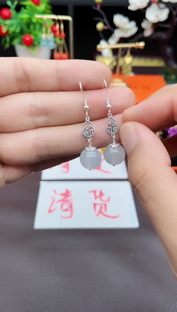 玛瑙/玉髓耳饰银S925镶嵌522000