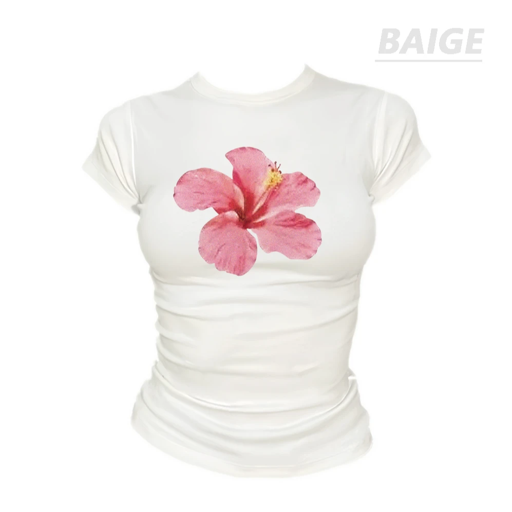 BAIGE 短袖美式欧美大花春夏特别款印花纯棉正肩显瘦insT恤