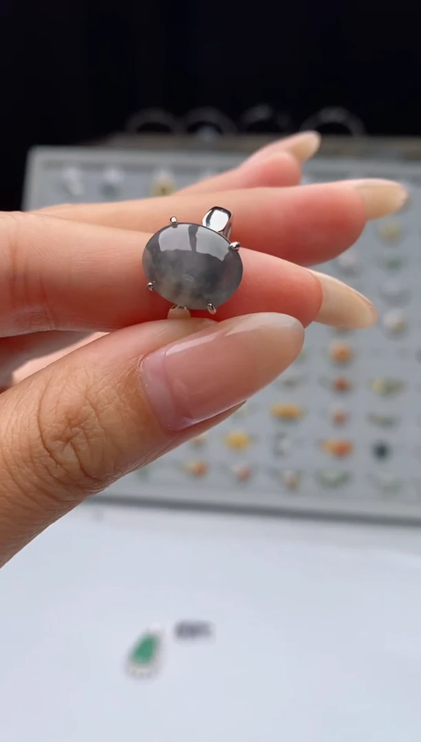 银S925镶嵌戒指翡翠天然A货翡翠