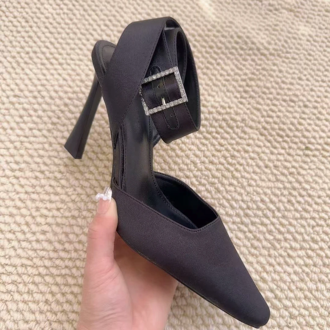 包头高跟鞋2025春季新款夜店风性感绸缎黑色细跟配礼服辣妹凉鞋女