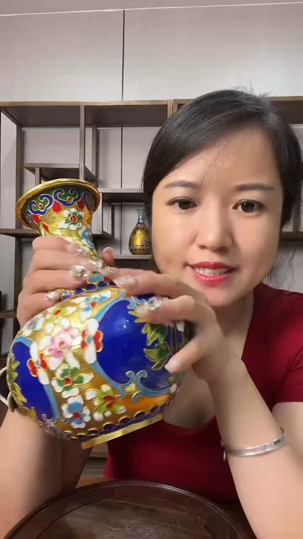陶瓷景德镇陶瓷紫砂茶周边景泰蓝珐琅牡丹瓶99