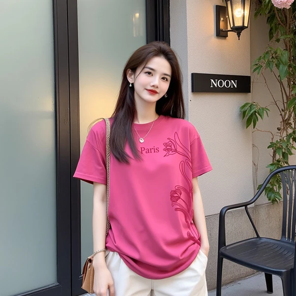 【摇曳百合】纯棉宽松高品质圆领印花夏季时尚百搭T恤纯棉琥珀流光