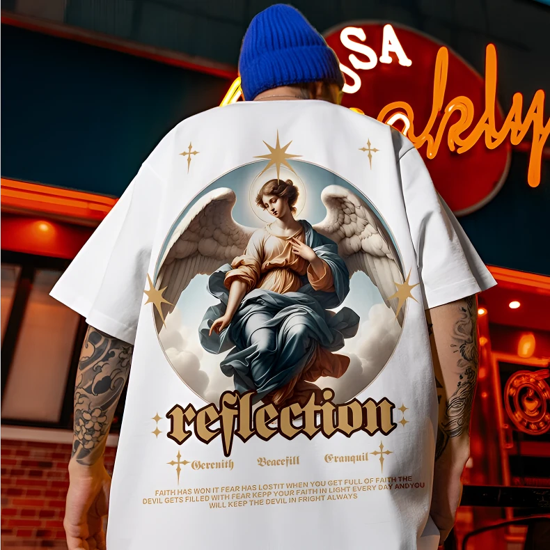 大码t恤男装国潮情侣短袖宽松半袖印花T恤男潮流国风夏季四季通用