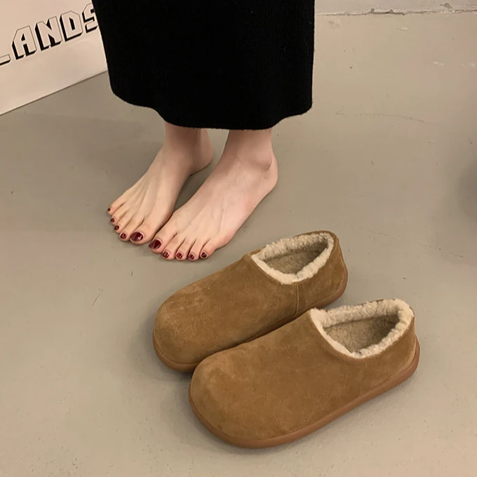 平底小土豆勃肯鞋女2025年新款秋冬加绒全包一脚蹬毛毛鞋保暖棉鞋