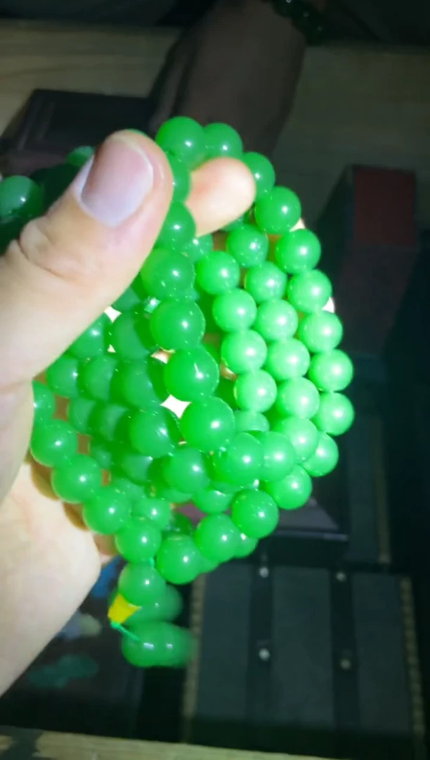 和田玉未镶嵌颈饰菠菜绿108颗项链卡1.2