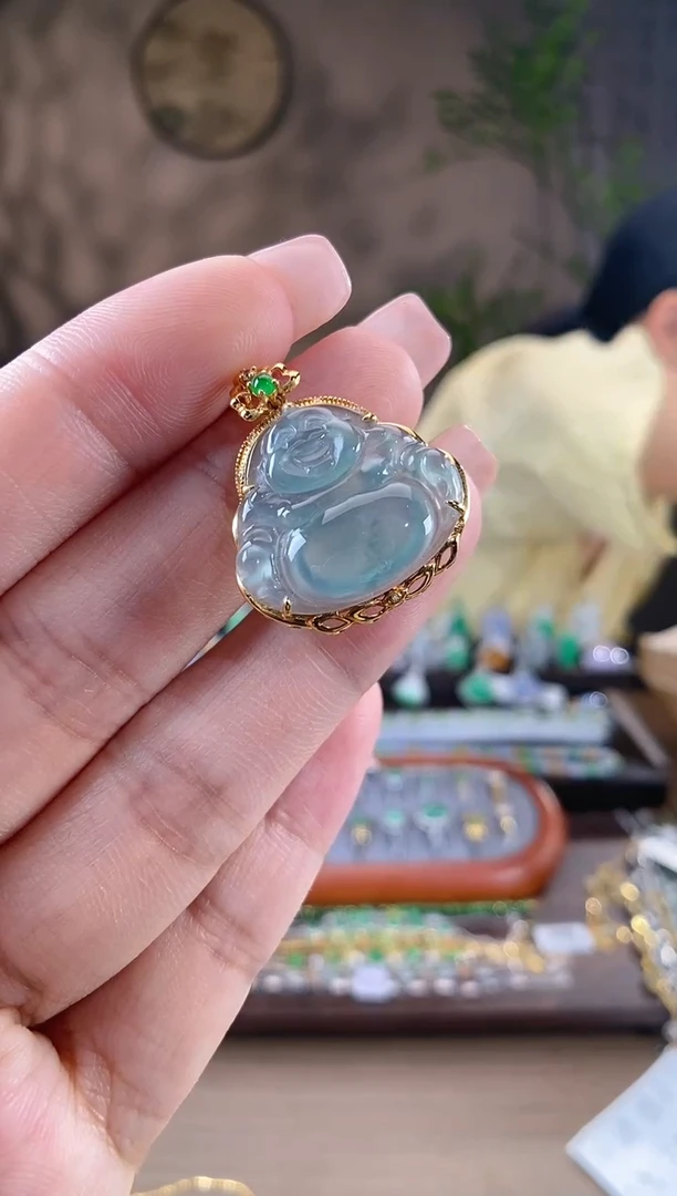 翡翠18K金镶嵌吊坠(不含链)佛公