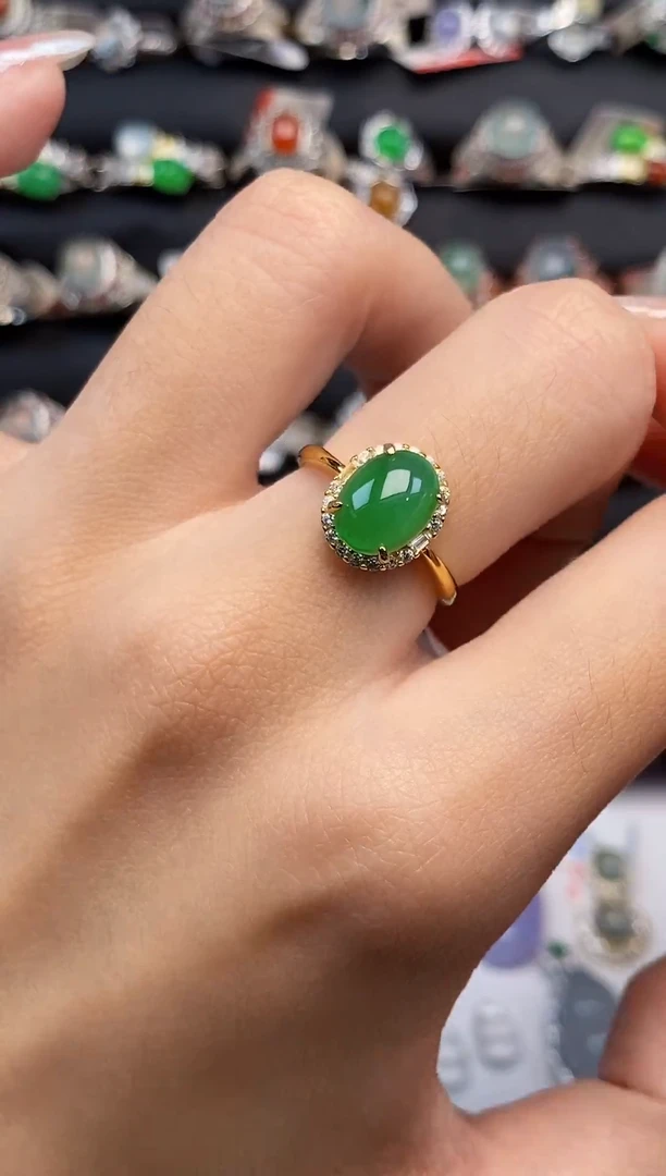 银S925镶嵌戒指翡翠天然A货翡翠75