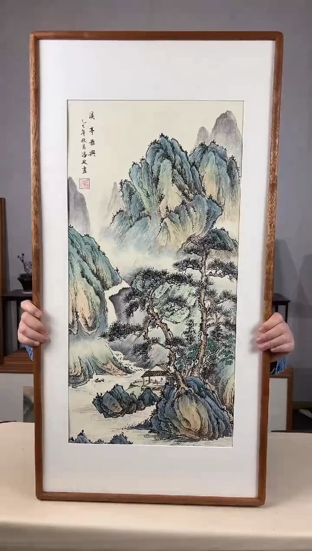 国画手绘*溪亭雅兴*47*92cm带框发货