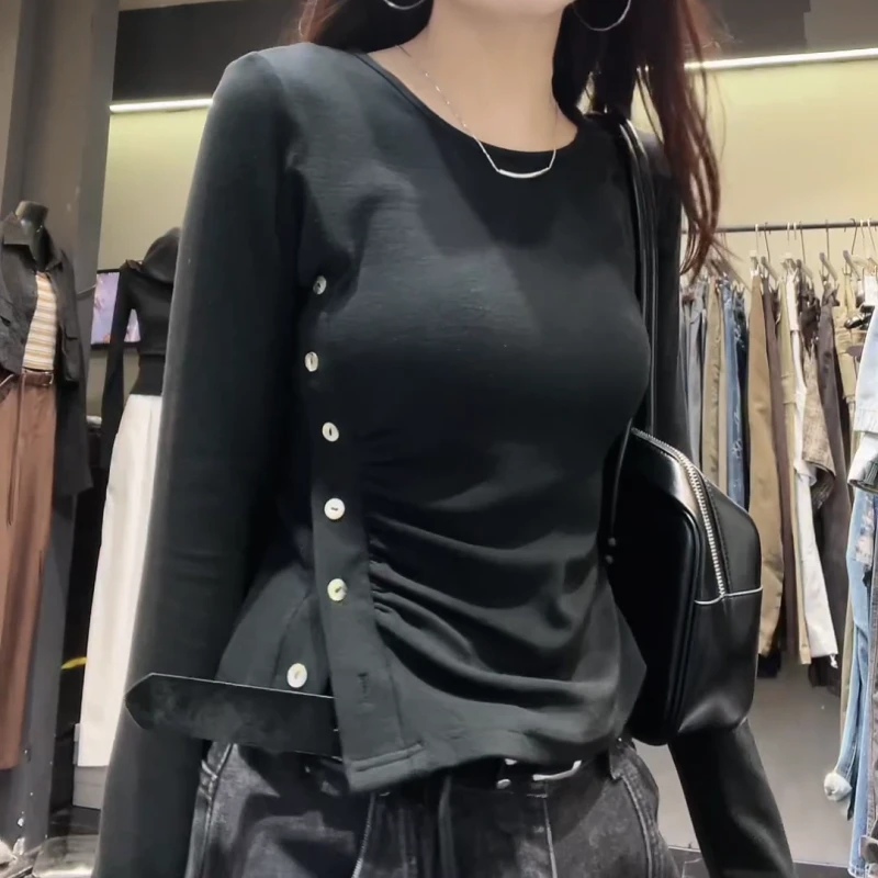 【贝壳小蛮腰】秋款显瘦气质圆领长袖打底T恤上衣LK2506256