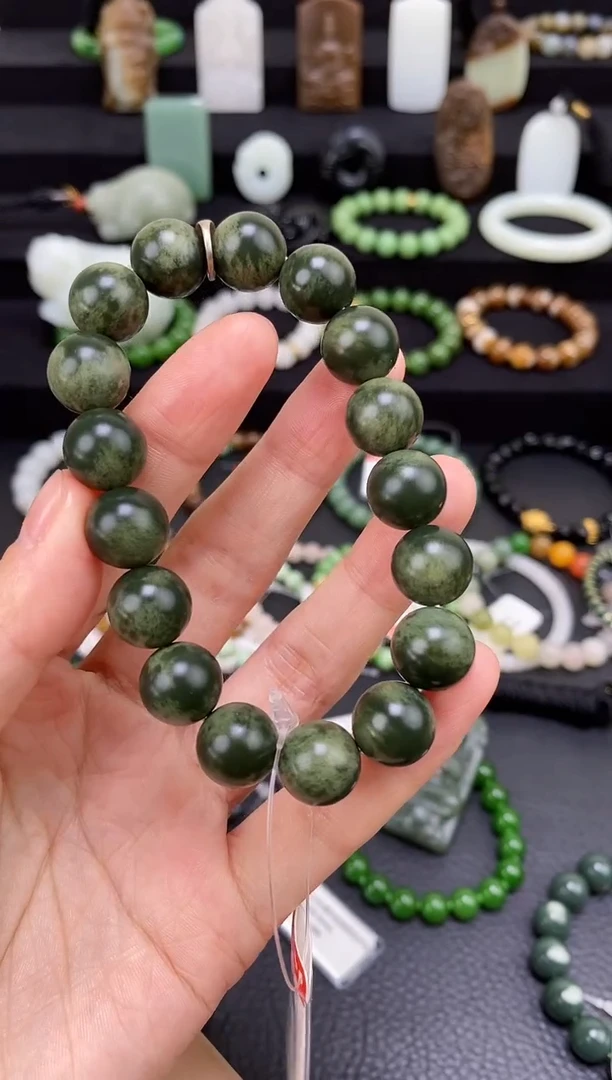 未镶嵌和田玉挂件12mm青玉圆珠手串