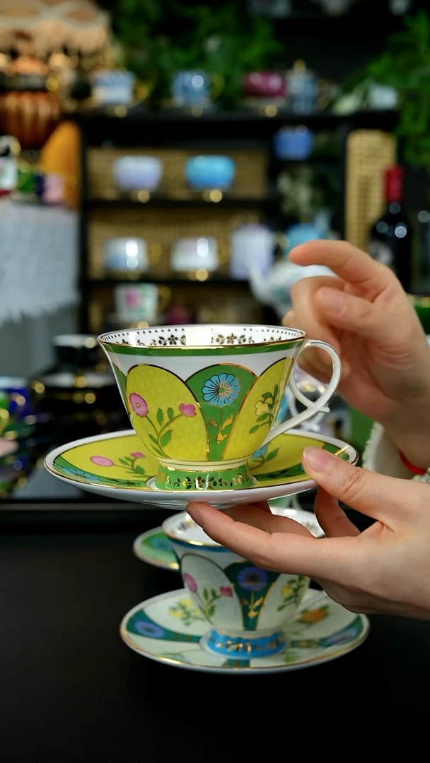 瑰宝大丽花（金款）花茶杯碟-黄