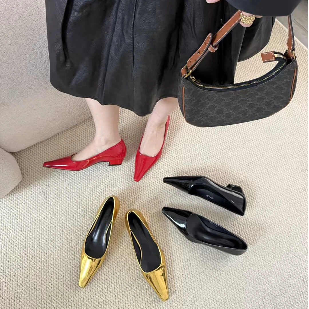 尖头高跟鞋低跟浅口单鞋春季一脚蹬时尚不累脚通勤女款粗跟