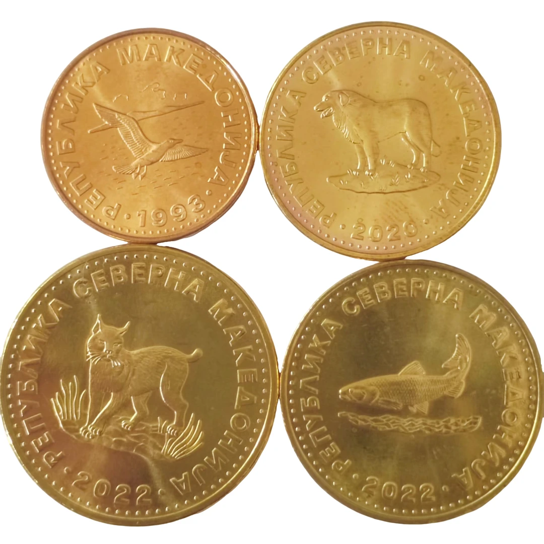 马其顿动物版4枚硬币小全套面值1-2-5-50 外国钱币 欧洲 全新保真