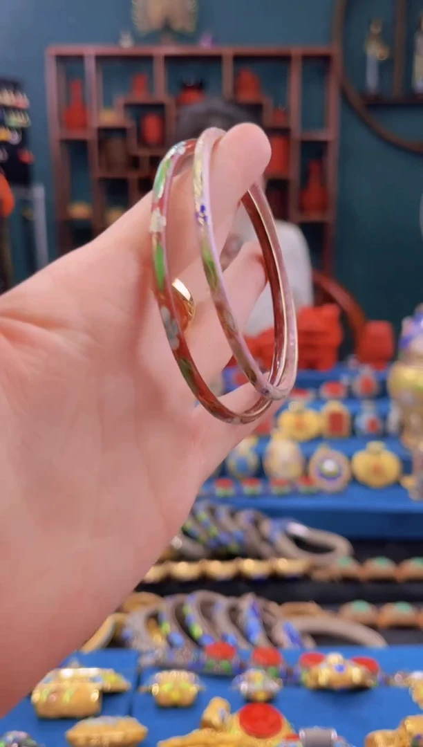 非遗景泰蓝叮当镯 一对 红粉