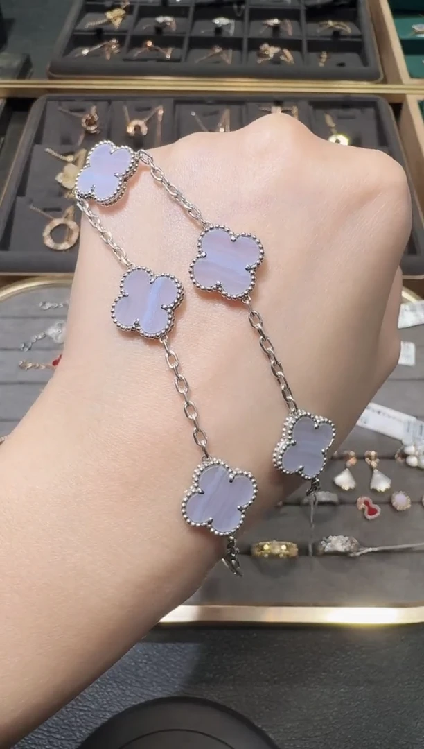 玛瑙/玉髓手链18K金镶嵌紫色k白，五花手链GHJ24版