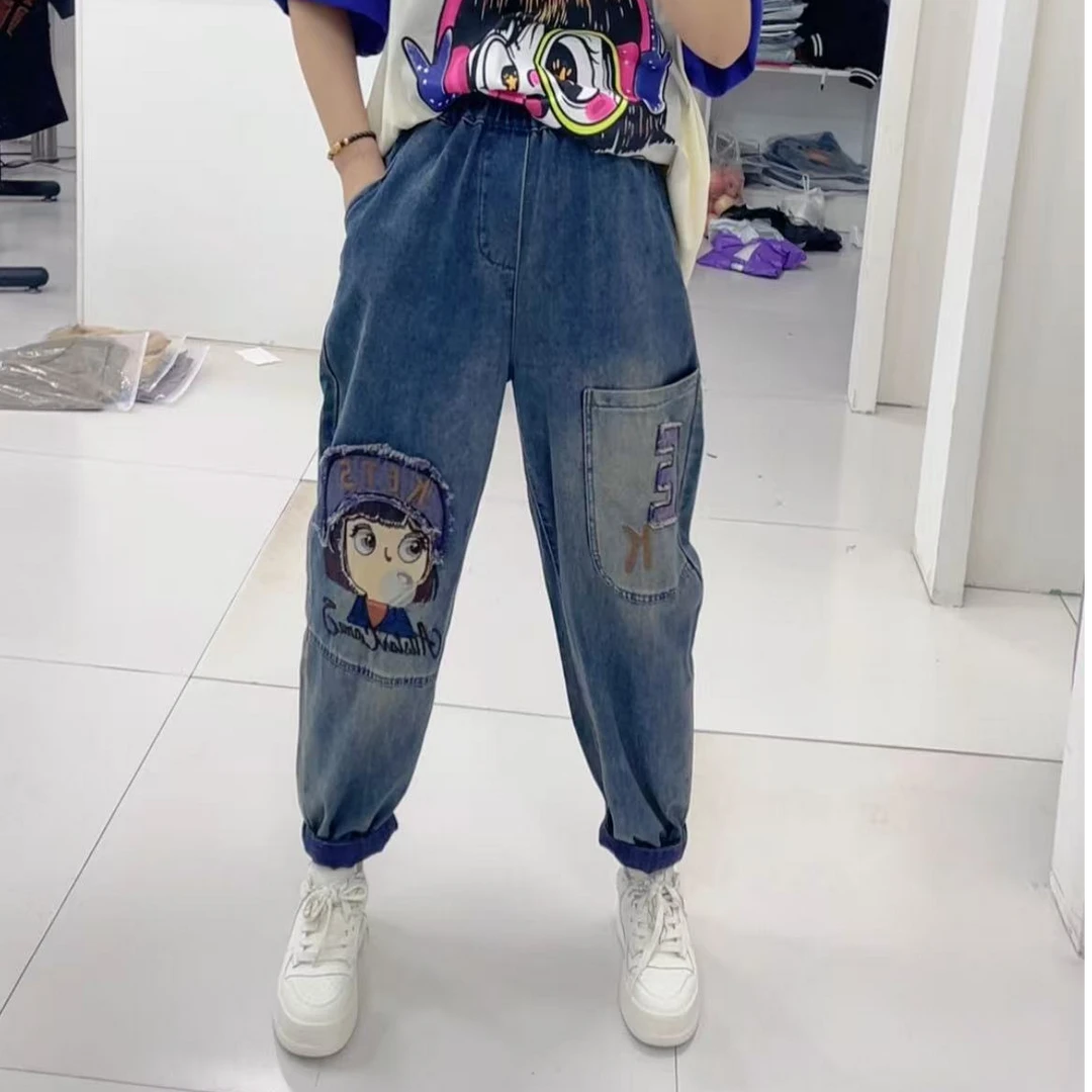 小景推荐 M92欧版刺绣小女孩休闲牛仔裤-8523